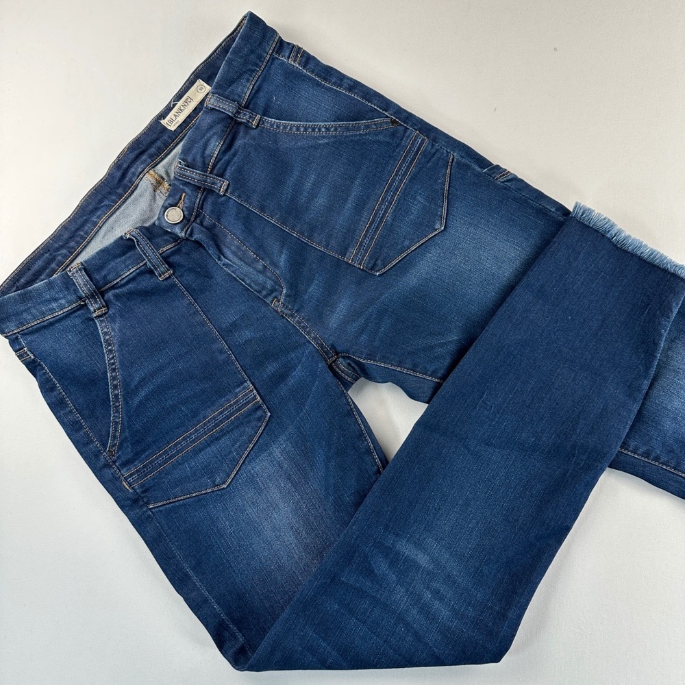 BlankNYC Intro Jeans 30 Blue Skinny Raw Hem Cargo Pocket Utilitarian Edgy Denim